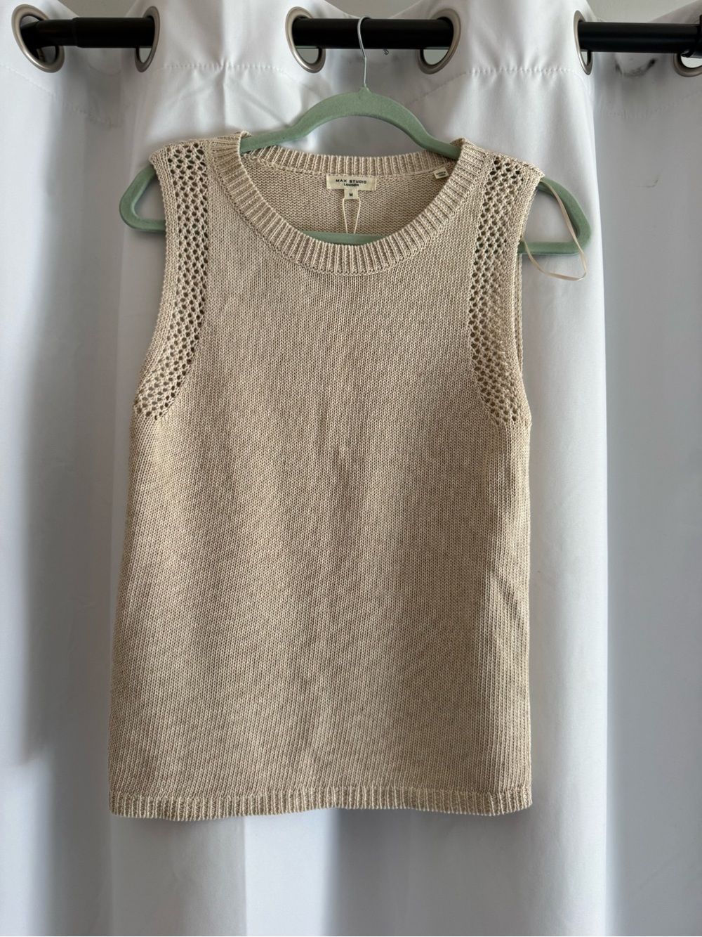 Max Studio Beige Sleeveless Crewneck Knit Tank